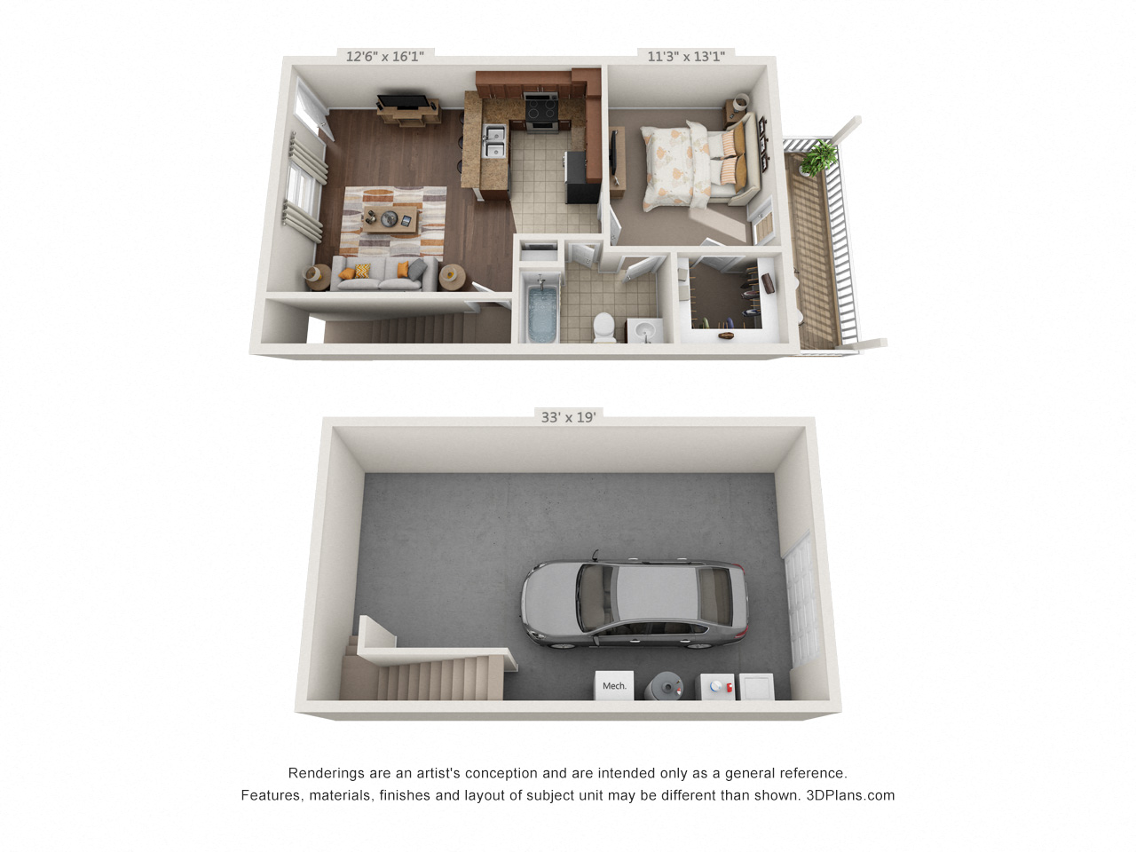 Floor plan for 1 bed, 1 bath, 680 sqft